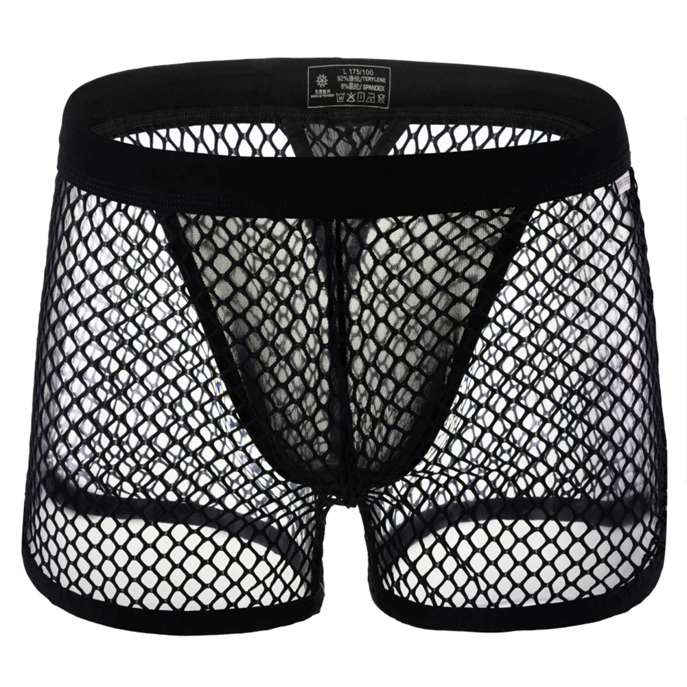 

Men Mesh Boxer Brief Fishnets Shorts Sexy See Through Panties Low Rise Underwear Trunks Lingerie Hollow Breathable Underpants