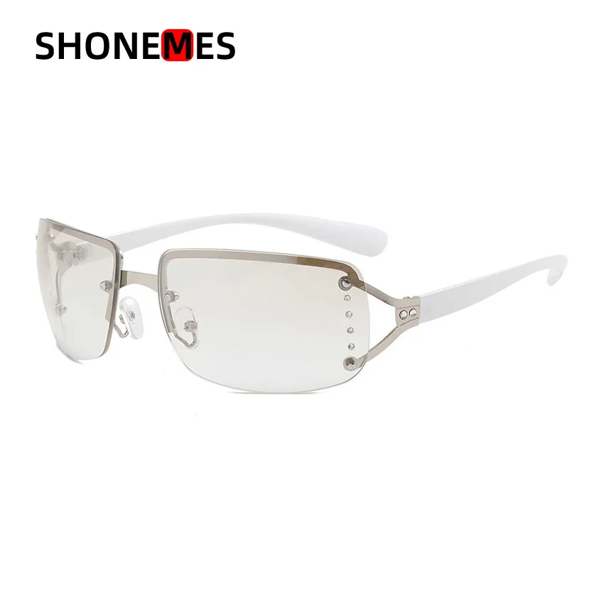 

ShoneMes Rimless Women Sunglasses Stylish Square Sun Glasses Big Frame with Rhinestones Outdoor UV400 Shades for Ladies