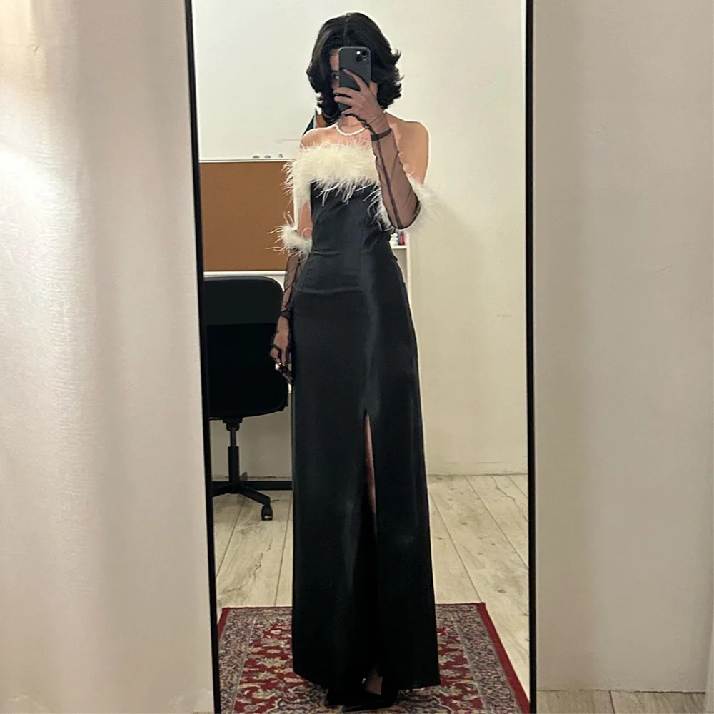 Straight Sexy Strapless Feathers Evening Dresses for Women Backless Sleeveless Slit Prom Gown فساتين للحفلات الراقصة
Straight Sexy Strapless Feathers Evening Dresses for Women Backless Sleeveless Slit Prom Gown فساتين للحفلات الراقصة