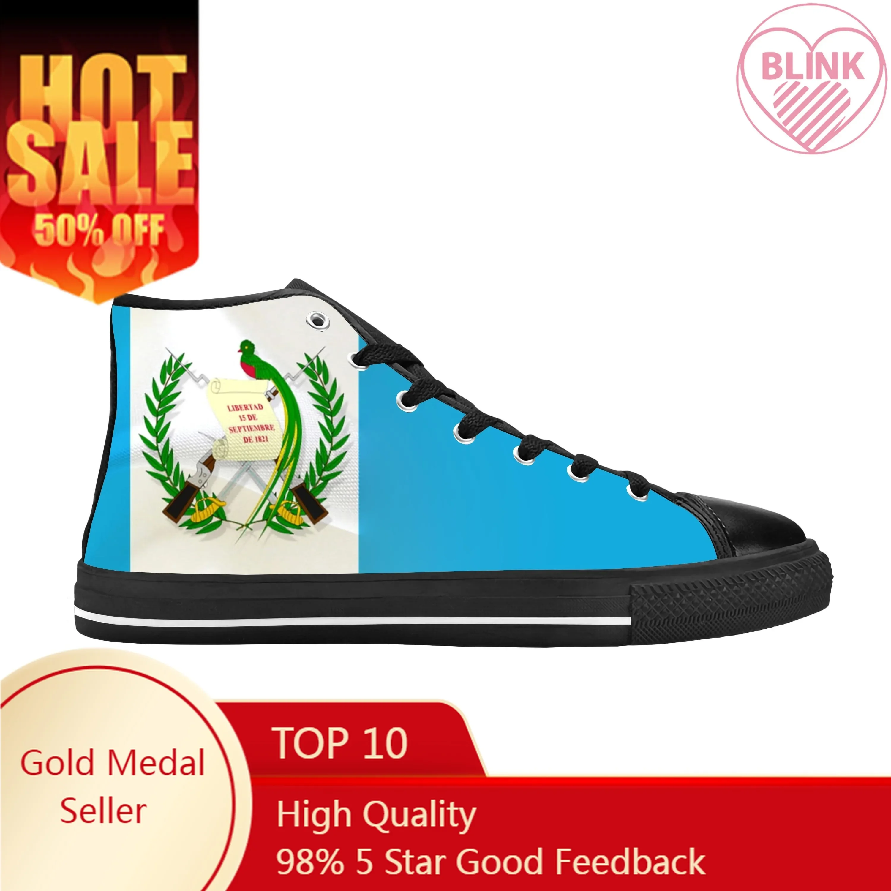 

Guatemala Guatemalan Flag Patriotic Pride Fashion Casual Cloth Shoes High Top Comfortable Breathable 3D Print Men Women Sneakers