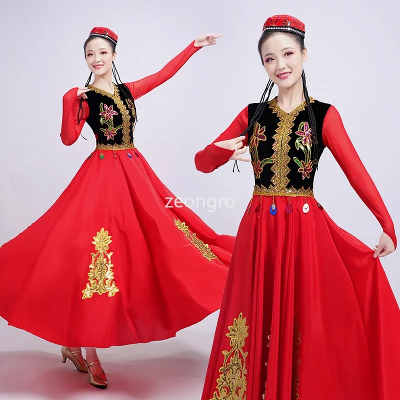 

Elegant Xinjiang dance costume costume Female adult minority costumes Uyghur stage performance dress dress Chinese Folk Dance
