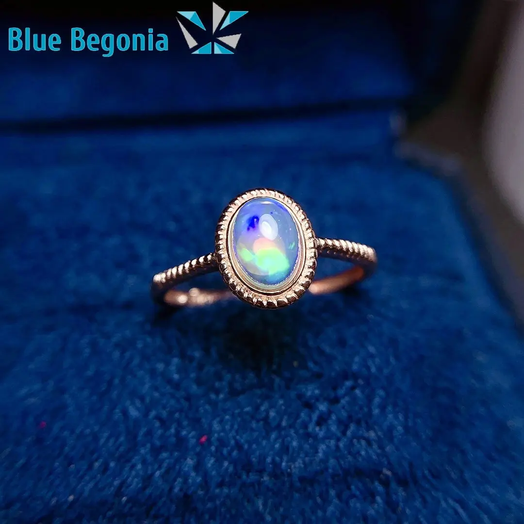 

Simple Style Natural Australia Opal Ring 5*7MM Gemstone 925 Sterling Silver Jewelry for Women Wedding Engagement Gift