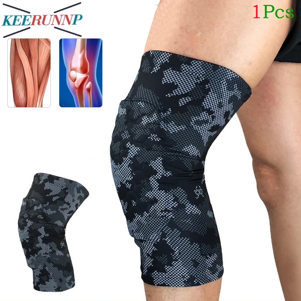 

1Pcs Professional Honeycomb Compression Knee Brace Leg Sleeve Anti-slip Crash-proof Basketball Long Knee Pads Legs Support Guard