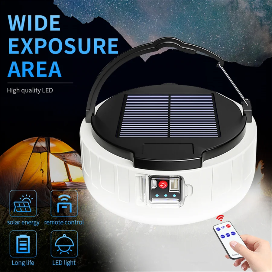 

PAMNNY LED Solar Camping Light Outdoor Tent Lamp USB Rechargeable Portable Lanterns Emergency Night Market Lights for Hiking BBQ