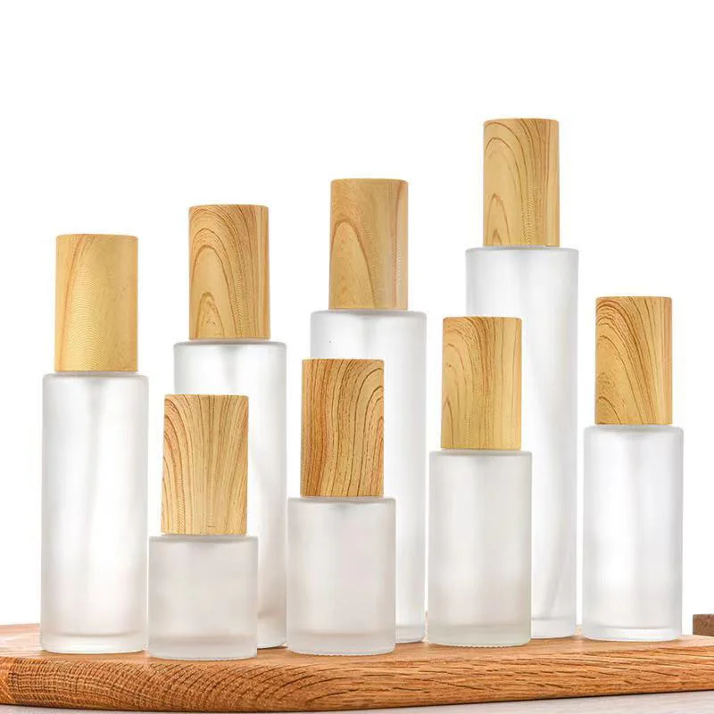 

20/30/50/100ml Lotion Spray Bottle Perfume Essence Liquid Cosmetics Refillable Bottle Wooden Glass Travel Container Sub-Bottling