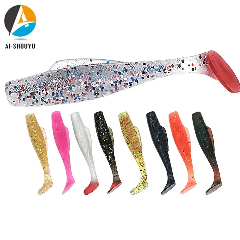 

AI-SHOUYU Soft Fishing Lure 5g/8cm 6pcs Artificial Soft Bait TPR Swimbaits with fin Colorful Wobbler Winter Tackle Fishing Gears