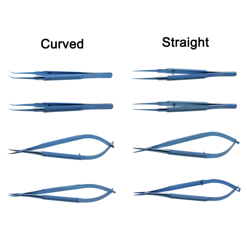 

GREATLH 4pcs/set Ophthalmic Tools Curved Straight Tip Forceps Scissors Needle Holders Eyelid Surgical Tool Titanium Autoclavable
