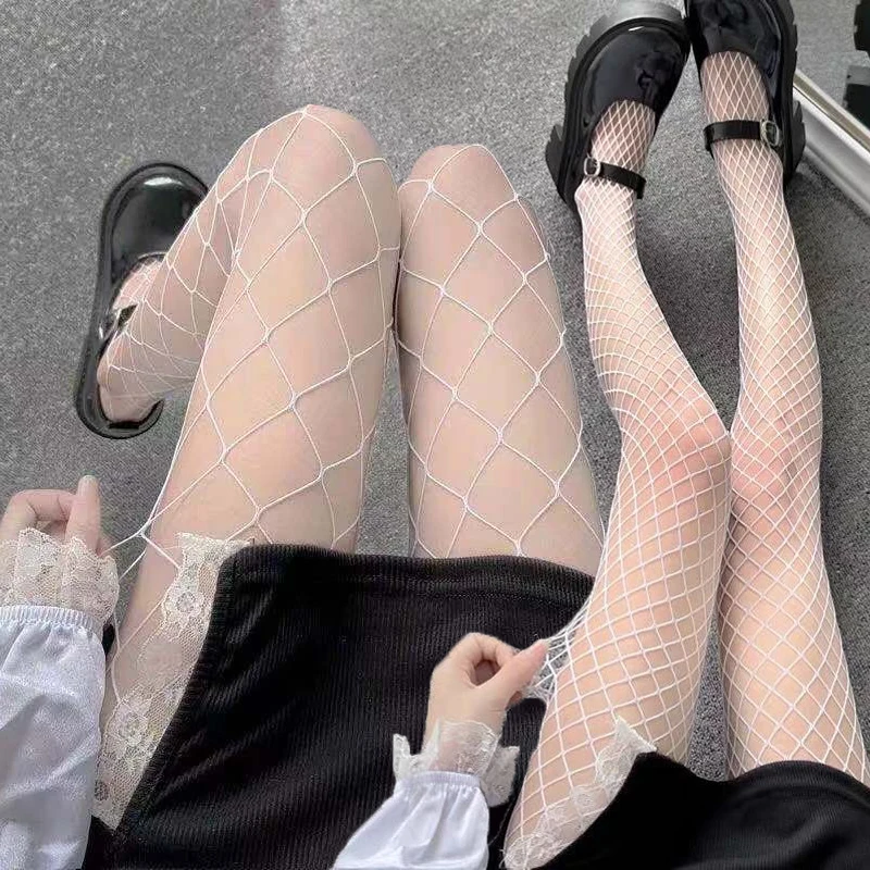 

Black White Fishnet Stockings Women Sexy Transparent Tights Slimming Long Socks Leggings Mesh Nylon Lingerie Lolita JK Pantyhose