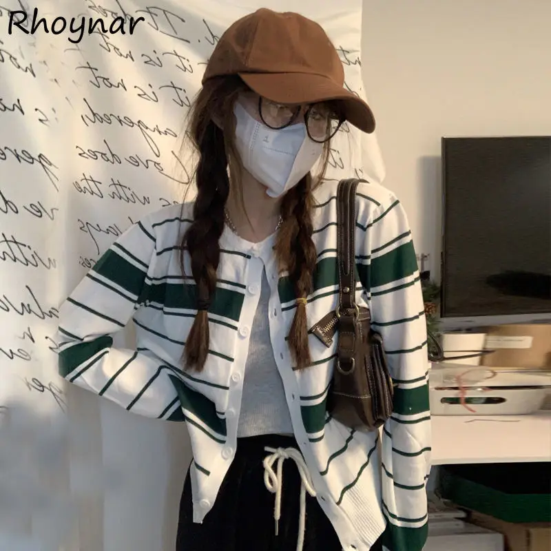 

Cardigan Women Striped Sweater Knitted Spring New Basic All-match Preppy Lazy Style Casual Japanese Ulzzang Female Tender