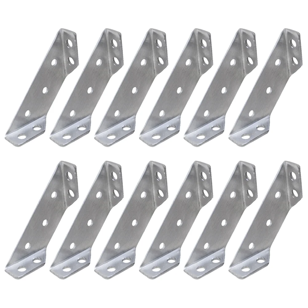 

12pcs Trapeziform Angle Brackets Stainless Steel Angle Corner Braces for Desk Box Wood Beam Silver