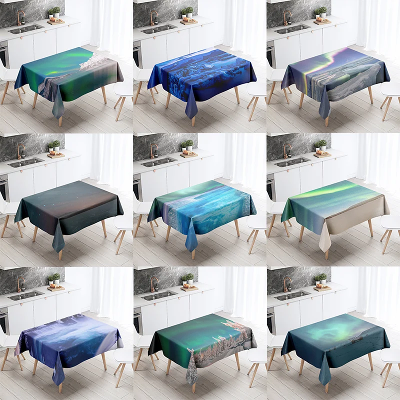 

Beautiful starry sky tablecloth aurora antifouling waterproof rectangular home table exquisite decoration