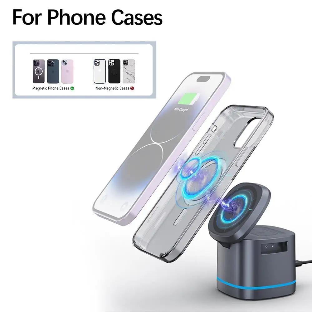 

3 In 1 Magnetic 15W Wireless Charger Stand For IPhone 14 13 12 ProMax Airpod Pro Charging Station Fodable Wireless Charger Stand