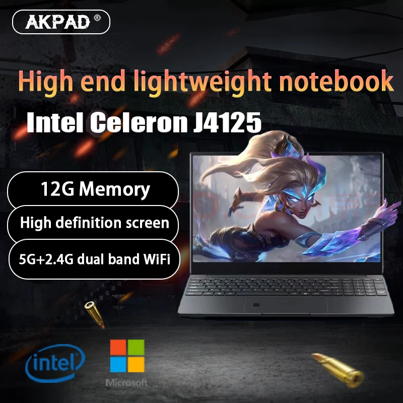 

Win 11 Pro Intel Celeron J4125 15.6 Inch Windows11 Pro 1920*1080 Game Office Laptop 12GB RAM 512GB/1TB SSD Windows 10 NoteBook