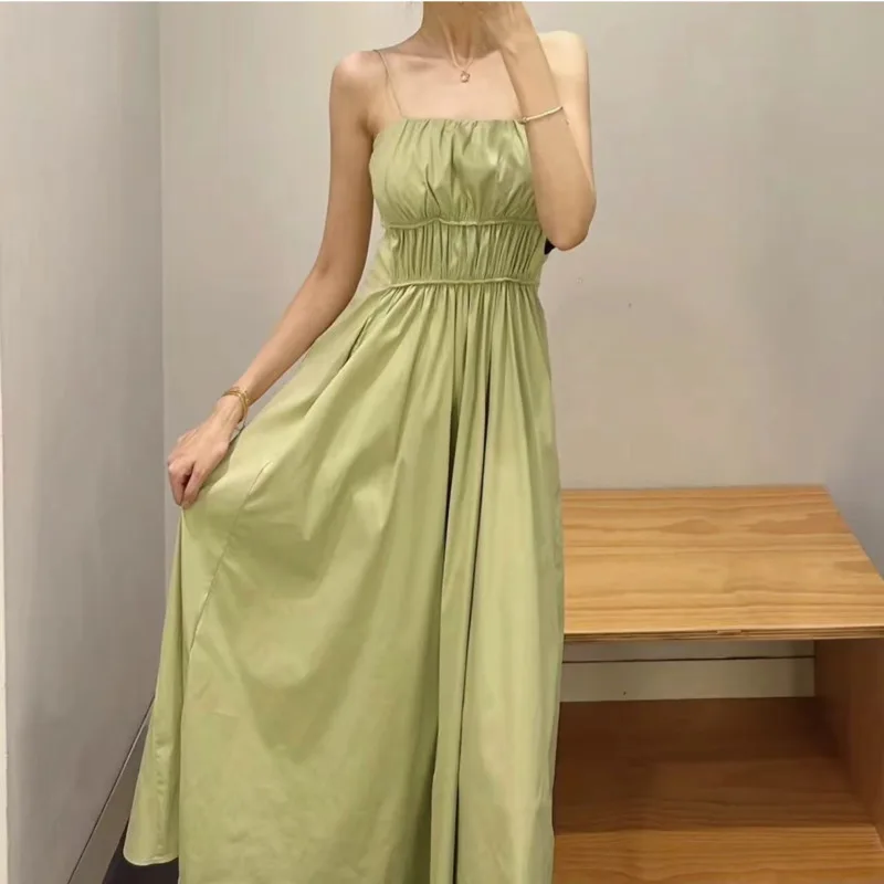 

2024 Vacation Shirred Elastic Bust Strapless A-line Dress Chic Women Backless Maxi Dresses Elegant Ball Gown Club Party Vestidos