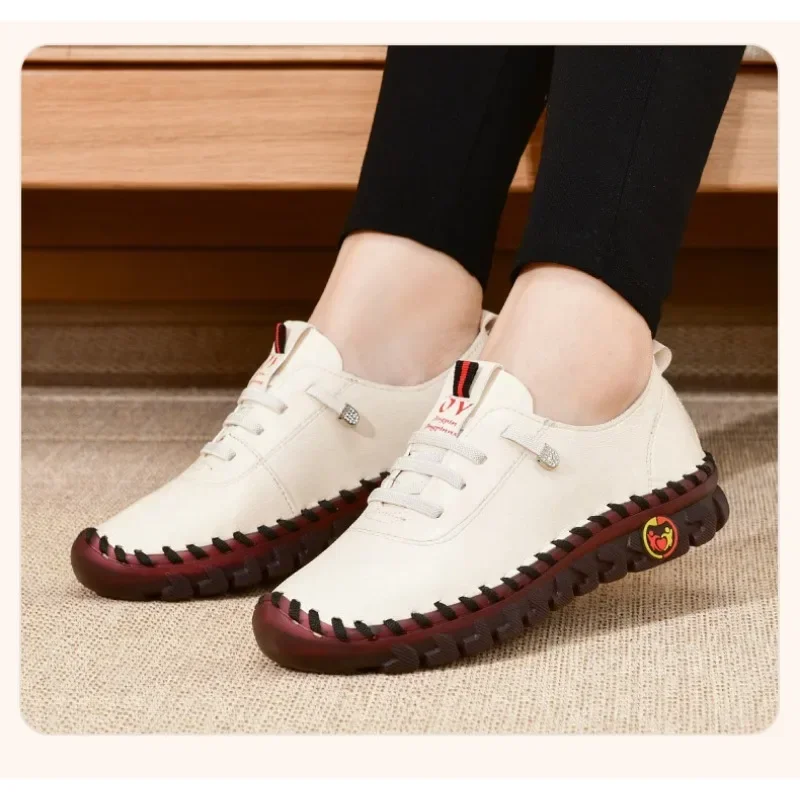 

Vintage Breathable Women Summer Shoes Lace Up Platform Loafers New Fashion Leather Hollow Slip-On Casual Mom Shoe Zapatos Mujer