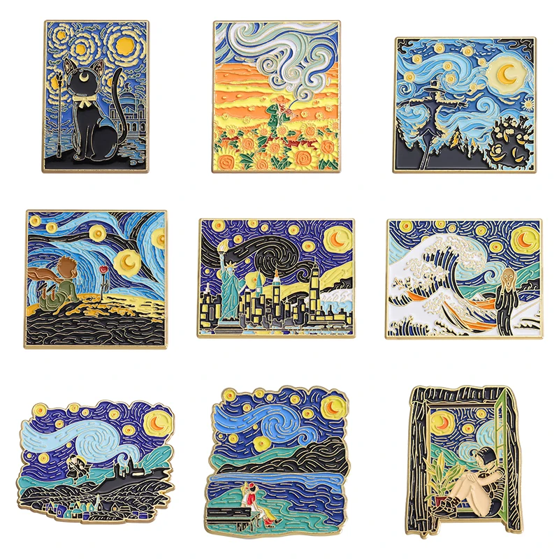 

ZF5053 Enamel Pin Van Gogh Art Paintings Brooch Lapel Pins Backpack Brooches for Clothing Badges Fashion Jewelry Accessories