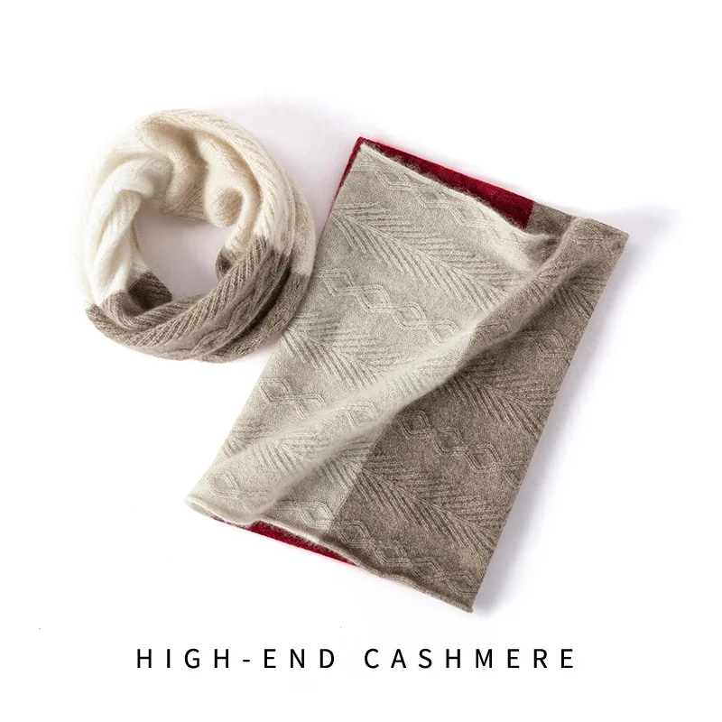 

Cashmere Bib Spring And Autumn New Women's Three-Color Splicing Floral Scarf Thickened Bib Head Knitted Neck Cover