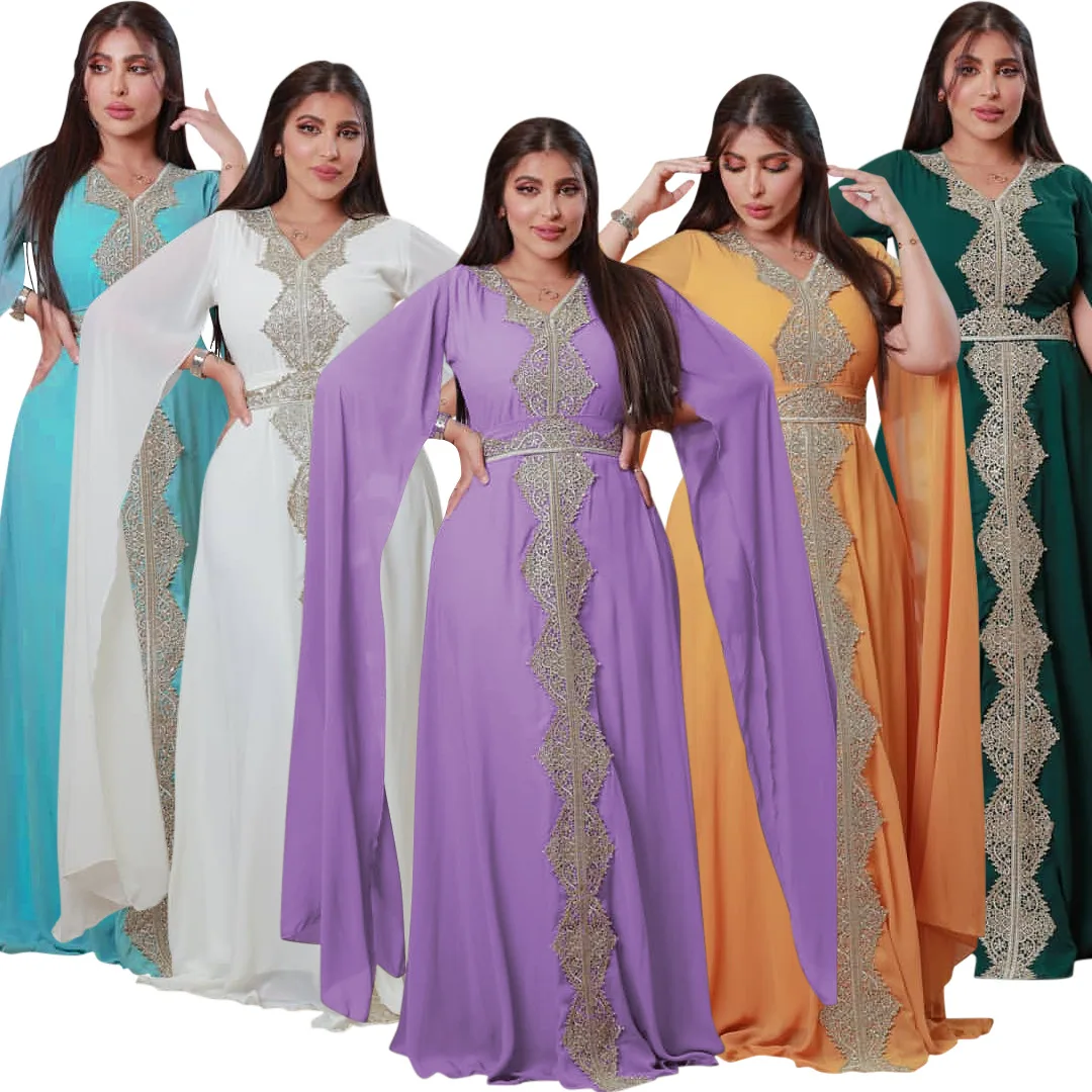 New Women Dress Chiffon Summer Evening Dubai Muslim Womens Robes with Belt Vestidos Largos Modest Dress
New Women Dress Chiffon Summer Evening Dubai Muslim Womens Robes with Belt Vestidos Largos Modest Dress