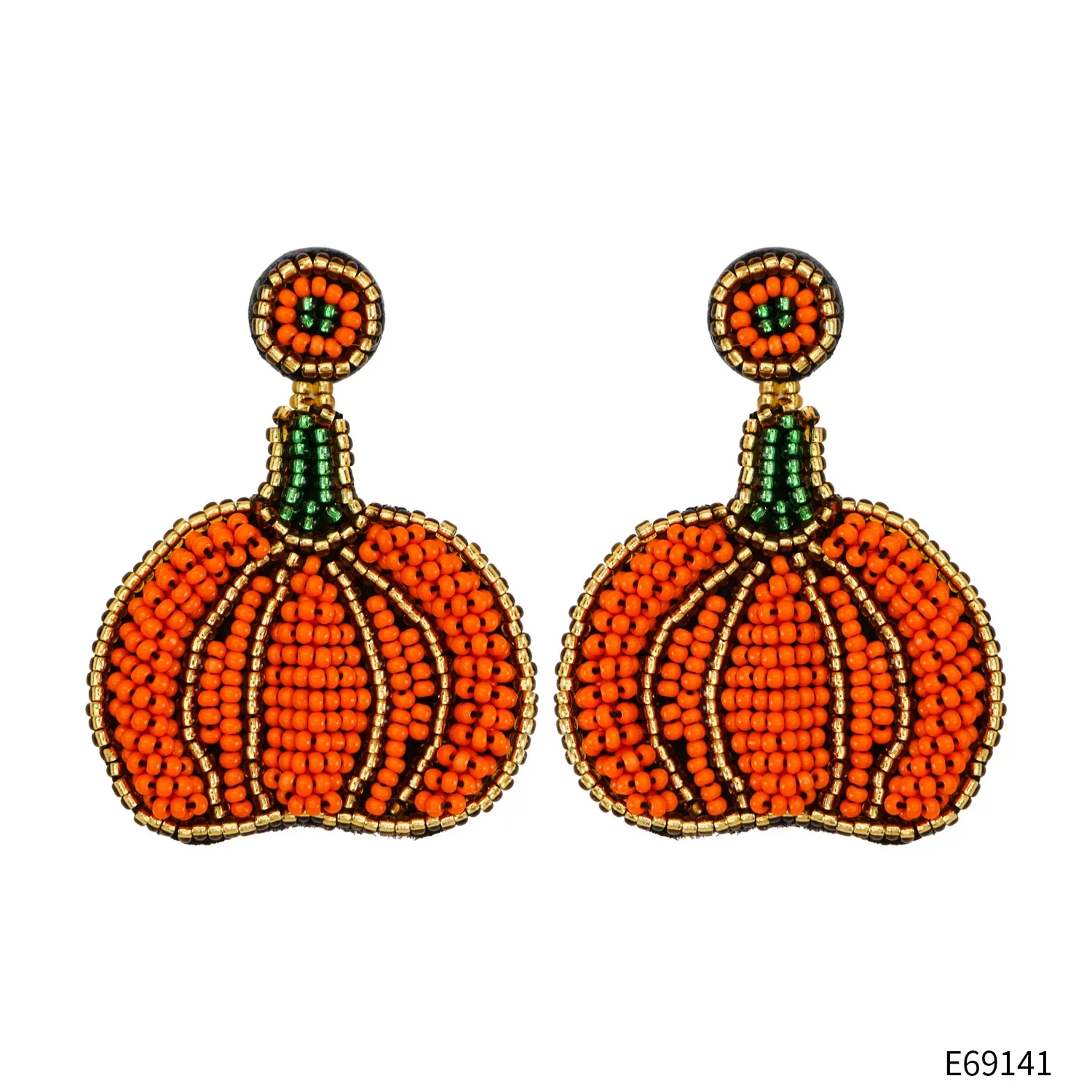 

Beaded earrings Play tricks All Saints' Day Pumpkin Originality Tide Hand knitting Alloy Bohemia Geometry Rice bead earrings