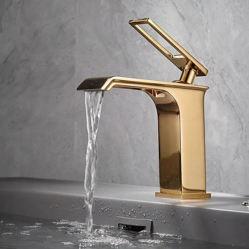 

Basin Mixer Faucets Chrome Brass Bathroom Sink Waterfall Taps Hot & Cold Single Handle Deck Mounted Gun