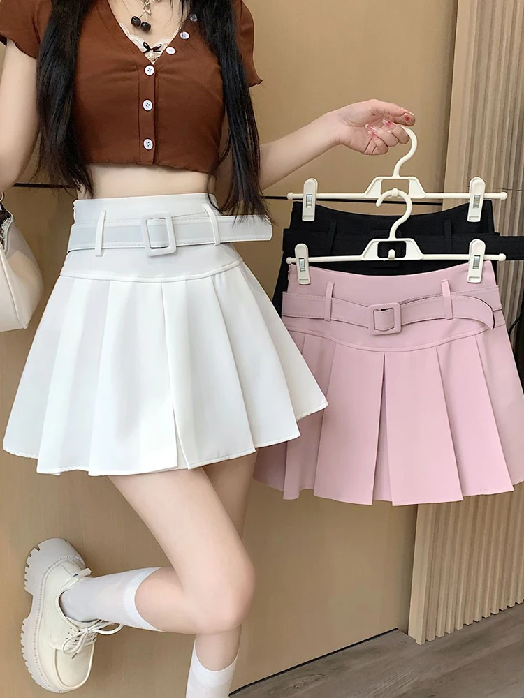 Japan Sweet Belt White Pleated Skirt Women Sexy High Waist Mini Skirt Summer Preppy Style Female Casual A Line Pink Skirt
Japan Sweet Belt White Pleated Skirt Women Sexy High Waist Mini Skirt Summer Preppy Style Female Casual A Line Pink Skirt