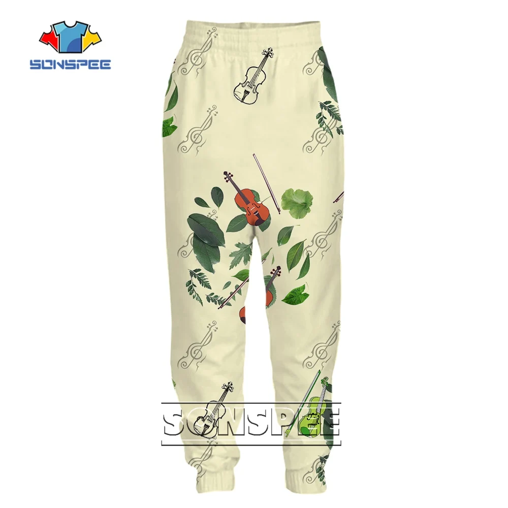 

SONSPEE Cool Hawaiian Style Men's Sweatpants Leaves Musical Instrument Violin Fun Graphics Printed Joggers Sports Long Pants