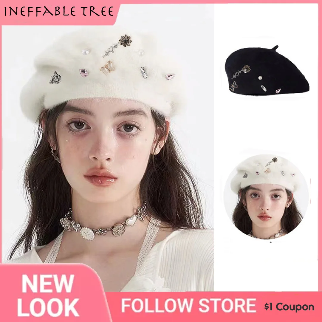 Y2k High Value Women's Rhinestone Beret Winter Warm Butterfly Rose Love Imitation Rabbit Fur Painter Hat Furry Beanie
Y2k High Value Women's Rhinestone Beret Winter Warm Butterfly Rose Love Imitation Rabbit Fur Painter Hat Furry Beanie