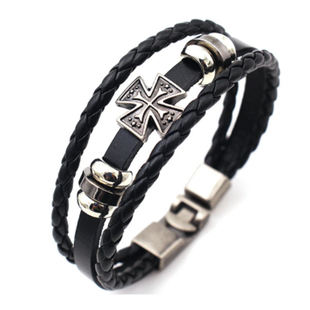 

Fashion Retro Casual Leather Cross Bracelets Cool Black Bangles Steampunk Personalized Decoration For Daily Wearing