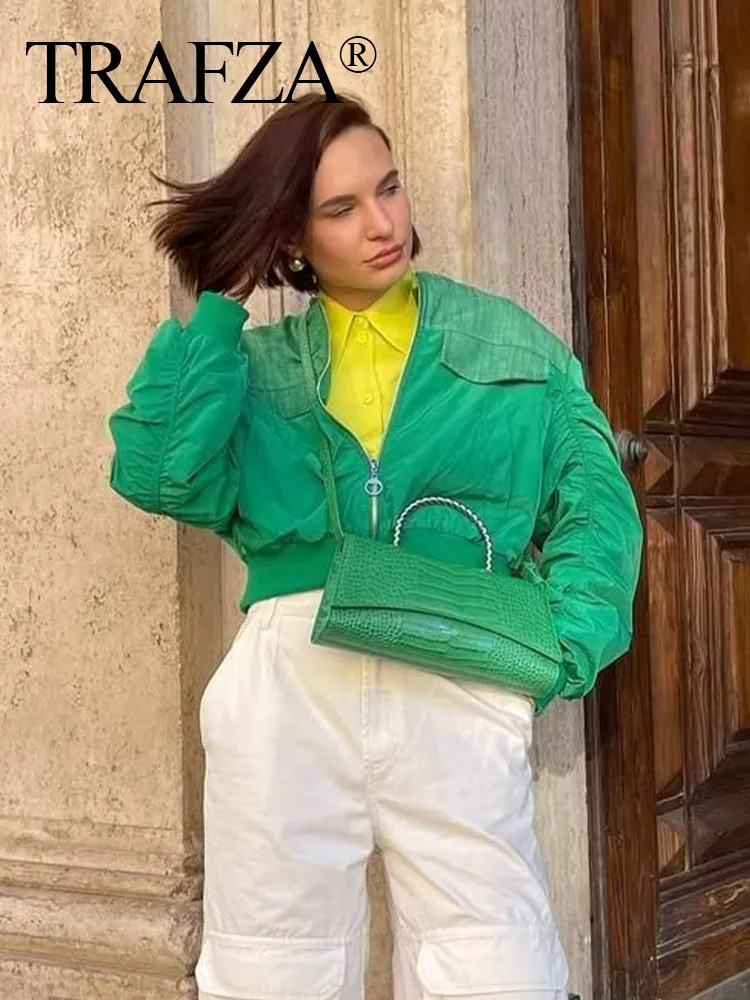TRAFZA Female Chic Bomber Jacket Loose Cropped Padded Coats Long Sleeve Zipper Women Vintage Fashion Casual Outerwear Tops
TRAFZA Female Chic Bomber Jacket Loose Cropped Padded Coats Long Sleeve Zipper Women Vintage Fashion Casual Outerwear Tops