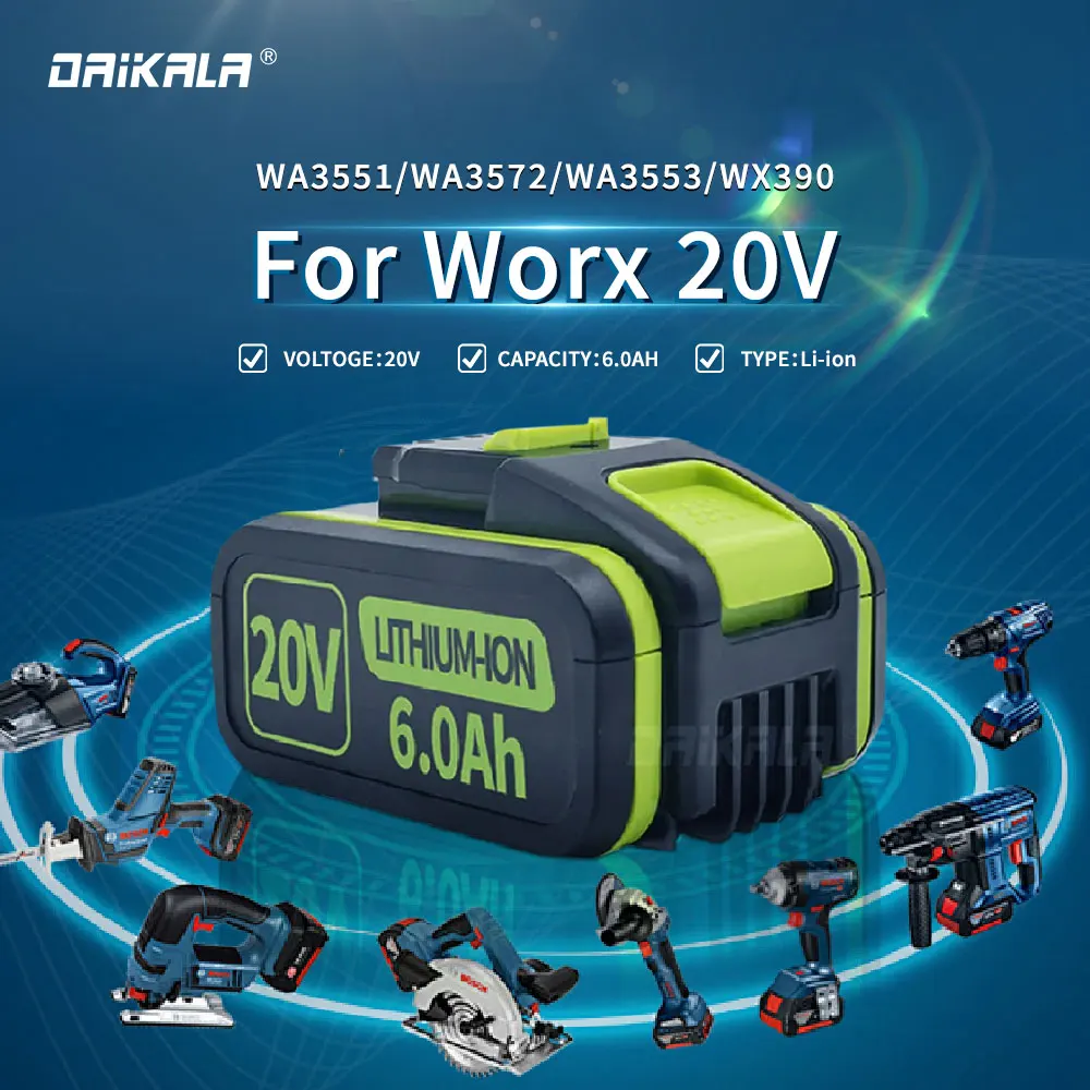 Daikala WA3553/WA3551 for Worx 20V Battery Replacement Li-Ion Cordless Power Tools WA3551 WA3572 WA3553 WX390 WX176 WX178 WU268
Daikala WA3553/WA3551 for Worx 20V Battery Replacement Li-Ion Cordless Power Tools WA3551 WA3572 WA3553 WX390 WX176 WX178 WU268