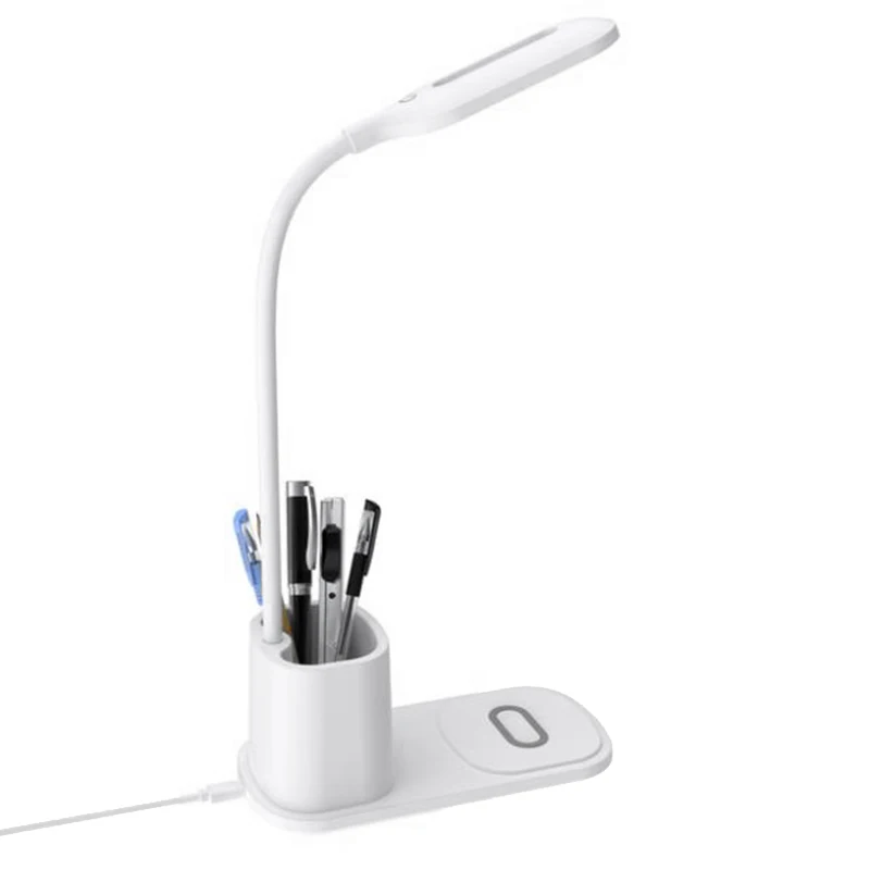 LED Desk Lamp With Wireless Charger, Press Control Table Lamps With 360 Degree Flexible Metal Hose & Pen Holder
LED Desk Lamp With Wireless Charger, Press Control Table Lamps With 360 Degree Flexible Metal Hose & Pen Holder