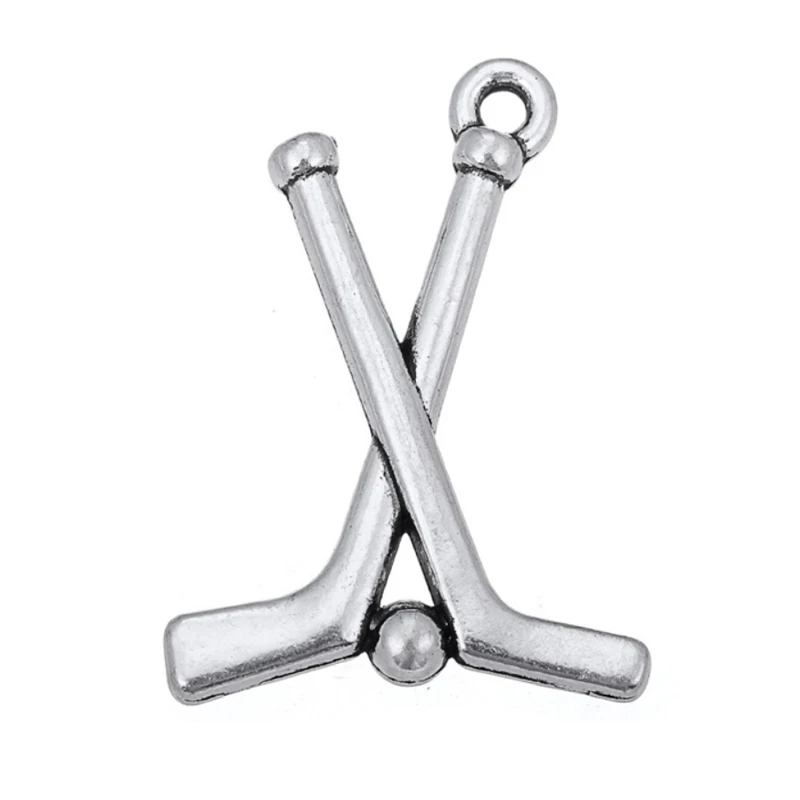 

RAINXTAR Fashion Antique Silver Color Alloy Hockey Stick Charms Sporty Charms 22*30mm 50pcs AAC1754