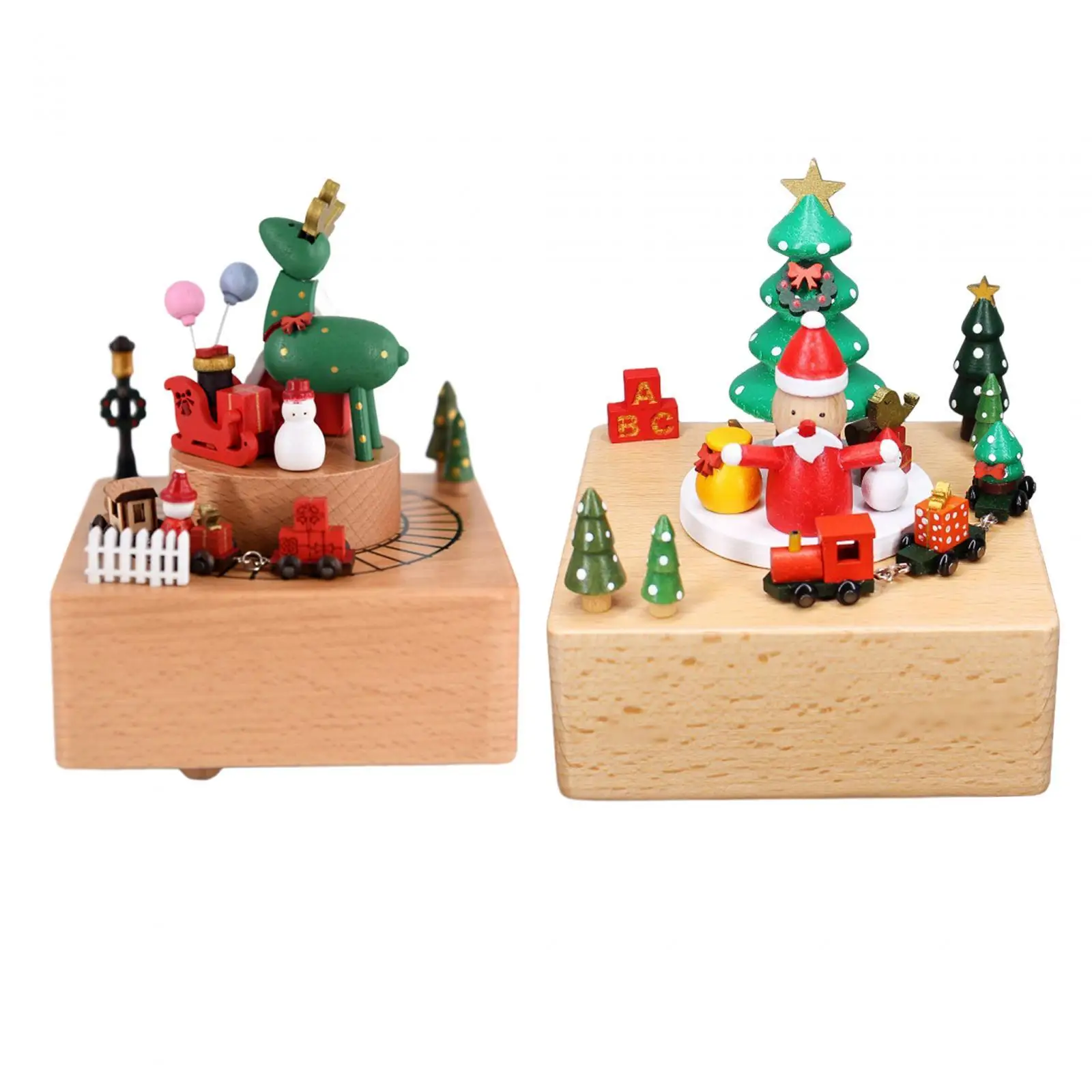 

Wooden Music Box Clockwork Creative Christmas Themed Rotating Ornament for Anniversary Gift Tabletop Decor Birthday Valentine