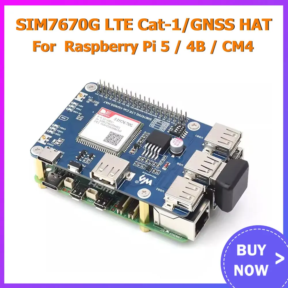 

Raspberry Pi SIM7670G LTE Cat-1/GNSS HAT Expansion Support LTE Cat-1 4G GNSS Positioning Global for Raspberry Pi 5 / 4B / CM4