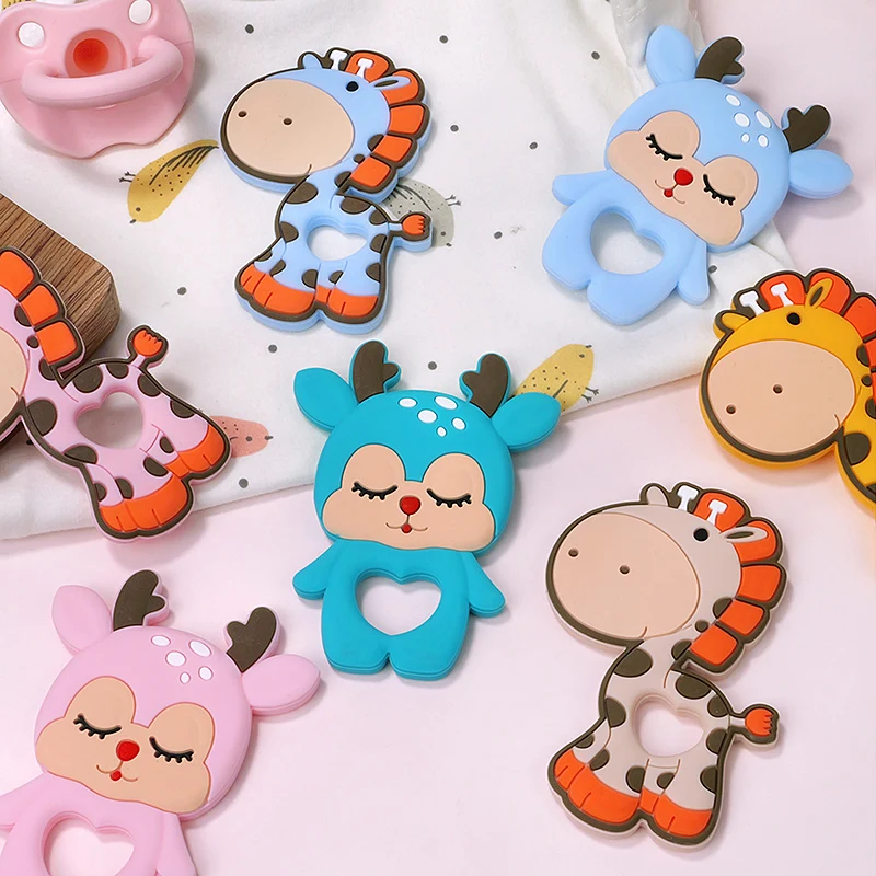 

TYRY.HU 1PC Cartoon Animal Baby Silicone Teether Elephant Owl Giraffe Baby Teething Toy Accessories For Pacifier Chains BPA Free
