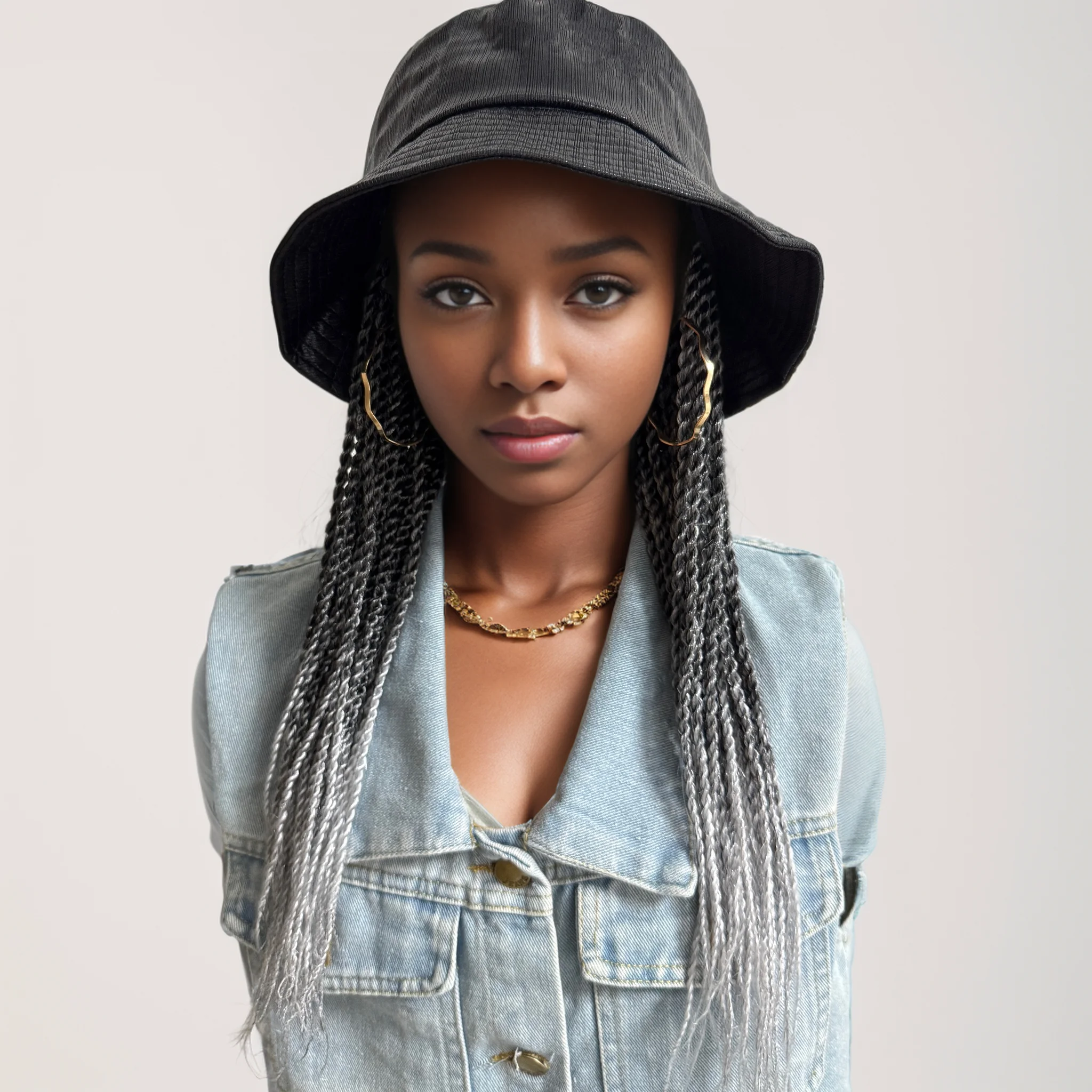 Cuz Of Hair Ombre Black Silver Gray 14“ Senegalese Twist Box Braids Hair Extensions With Baseball Cap Hat Wigs For Black Women
Cuz Of Hair Ombre Black Silver Gray 14“ Senegalese Twist Box Braids Hair Extensions With Baseball Cap Hat Wigs For Black Women