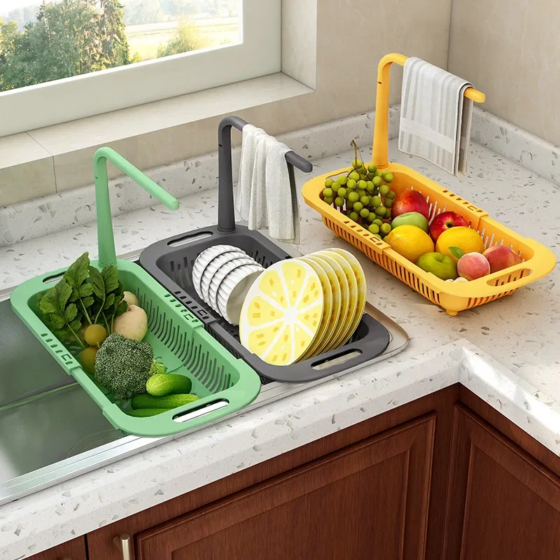 

Kitchen Organizer Soap Sponge Holder Adjustable Vegetable Drain Basket Sink Rack Telescopic Drain Rack Kitchen Organizer Gadgets