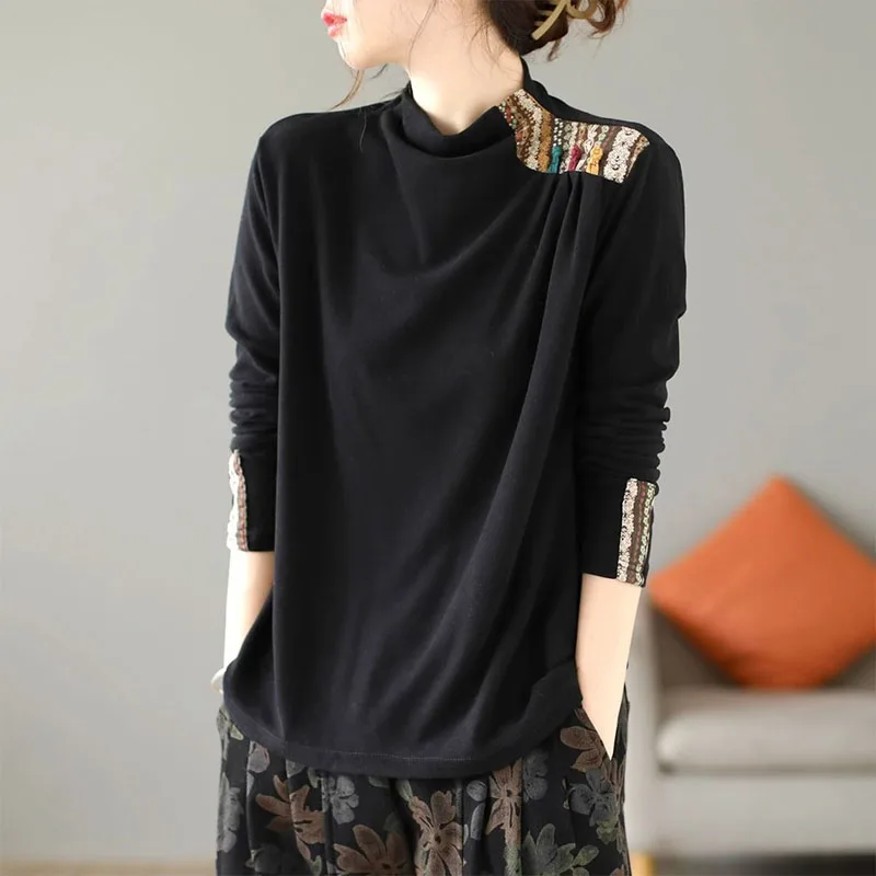 Spring Women Literature Vintage Printing Undershirt Half High Collar Patchwork Contrasting Colors Long Sleeved Frog T-shirt
Spring Women Literature Vintage Printing Undershirt Half High Collar Patchwork Contrasting Colors Long Sleeved Frog T-shirt