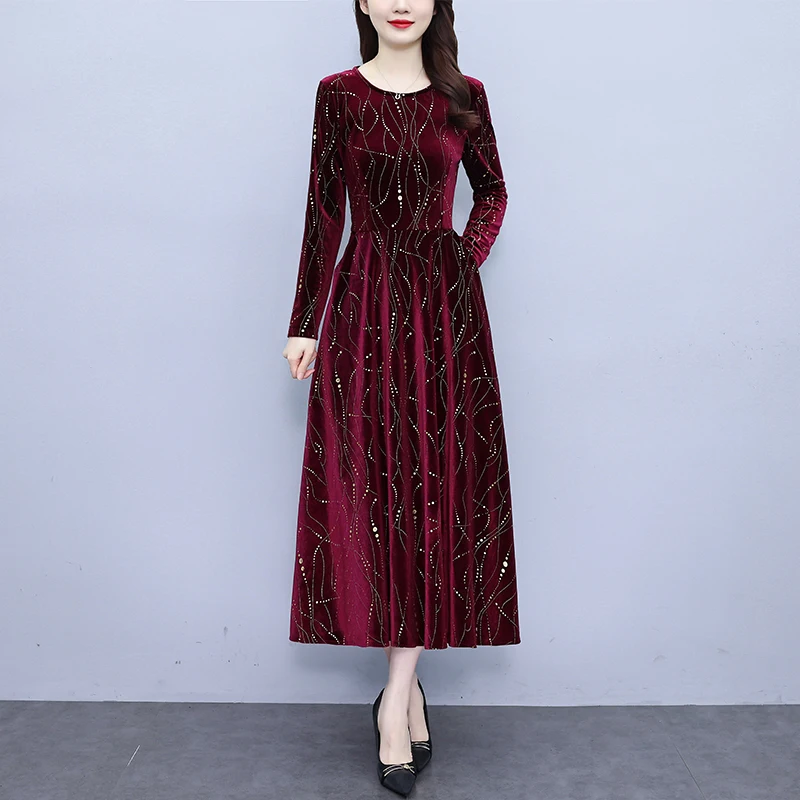 M-4XL Autumn Winter Velvet Evening Party Long Dress Women Elegant Long Sleeve Pocket slim A-line Sequin Stripe Maxi Dress
M-4XL Autumn Winter Velvet Evening Party Long Dress Women Elegant Long Sleeve Pocket slim A-line Sequin Stripe Maxi Dress