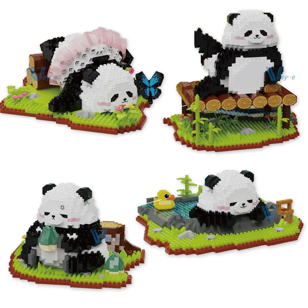 

Funny Huahua Panda Micro Building Blocks 3D DIY Assembled Scene Animal Model Cute Panda Mini Brick Figure Toys For Kids Gift