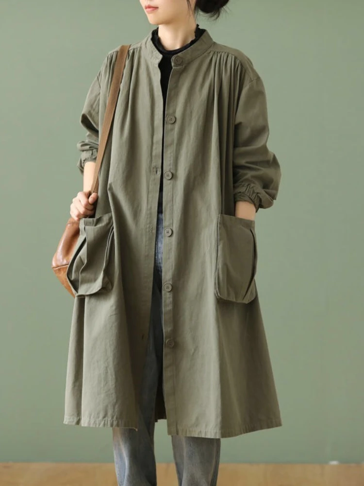 Trench Coat for Women 2023 Autumn Korean Women's Coat Mid-length Retro Loose Stand Collar Long-sleeved Casual Jacket Streetwear
Trench Coat for Women 2023 Autumn Korean Women's Coat Mid-length Retro Loose Stand Collar Long-sleeved Casual Jacket Streetwear