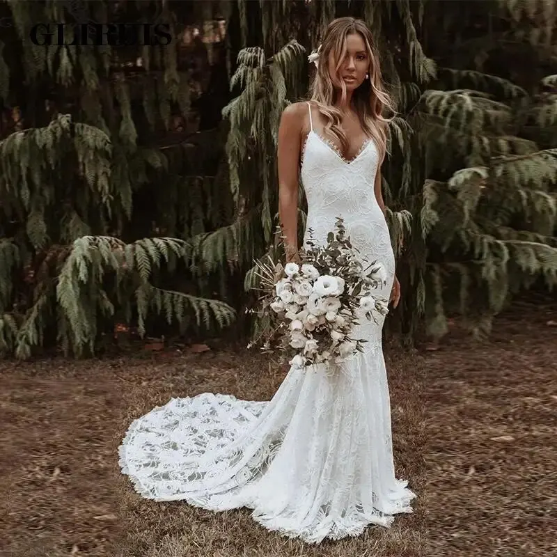 Boho Mermaid Wedding Dresses Spaghetti Straps Lace Backless Beach Sexy V-Neck Bohemian Bridal Gowns Elegant Vestidos De Noiva
Boho Mermaid Wedding Dresses Spaghetti Straps Lace Backless Beach Sexy V-Neck Bohemian Bridal Gowns Elegant Vestidos De Noiva