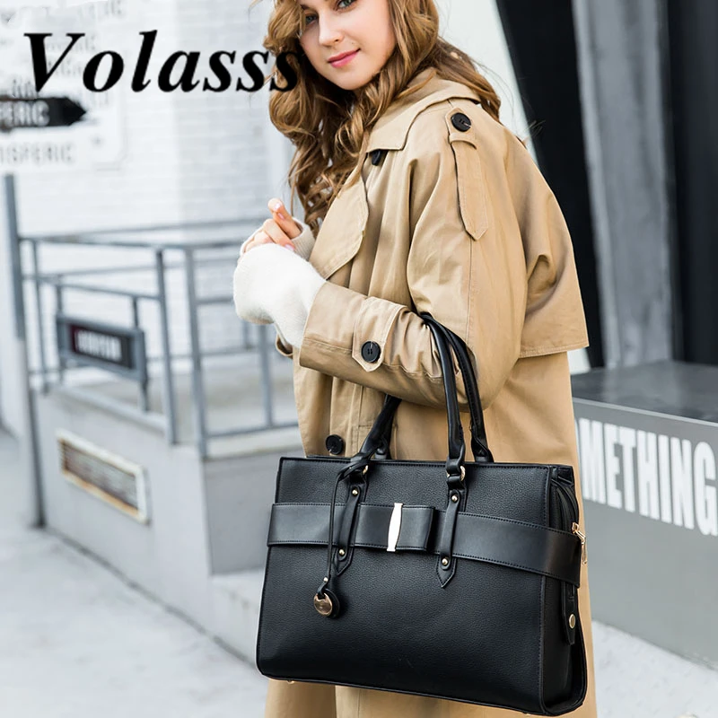 

VOLASSS 2024 New Leather Business Crossbody Bag Fashion Official Document Tote Briefcase 13' Laptop Shoulder Messenger Bag Women