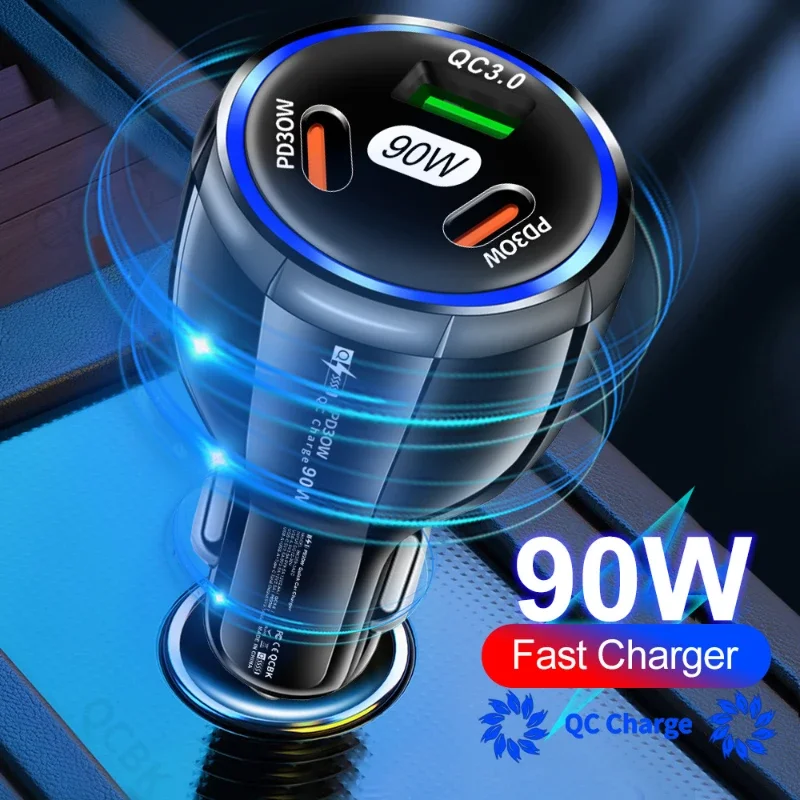 3-in-1 90W Type C USB Car Charger QC3.0 Fast Charging Cigarette Lighter for Huawei iphone Xiaomi Samsung Car USB Charger Adapter
3-in-1 90W Type C USB Car Charger QC3.0 Fast Charging Cigarette Lighter for Huawei iphone Xiaomi Samsung Car USB Charger Adapter