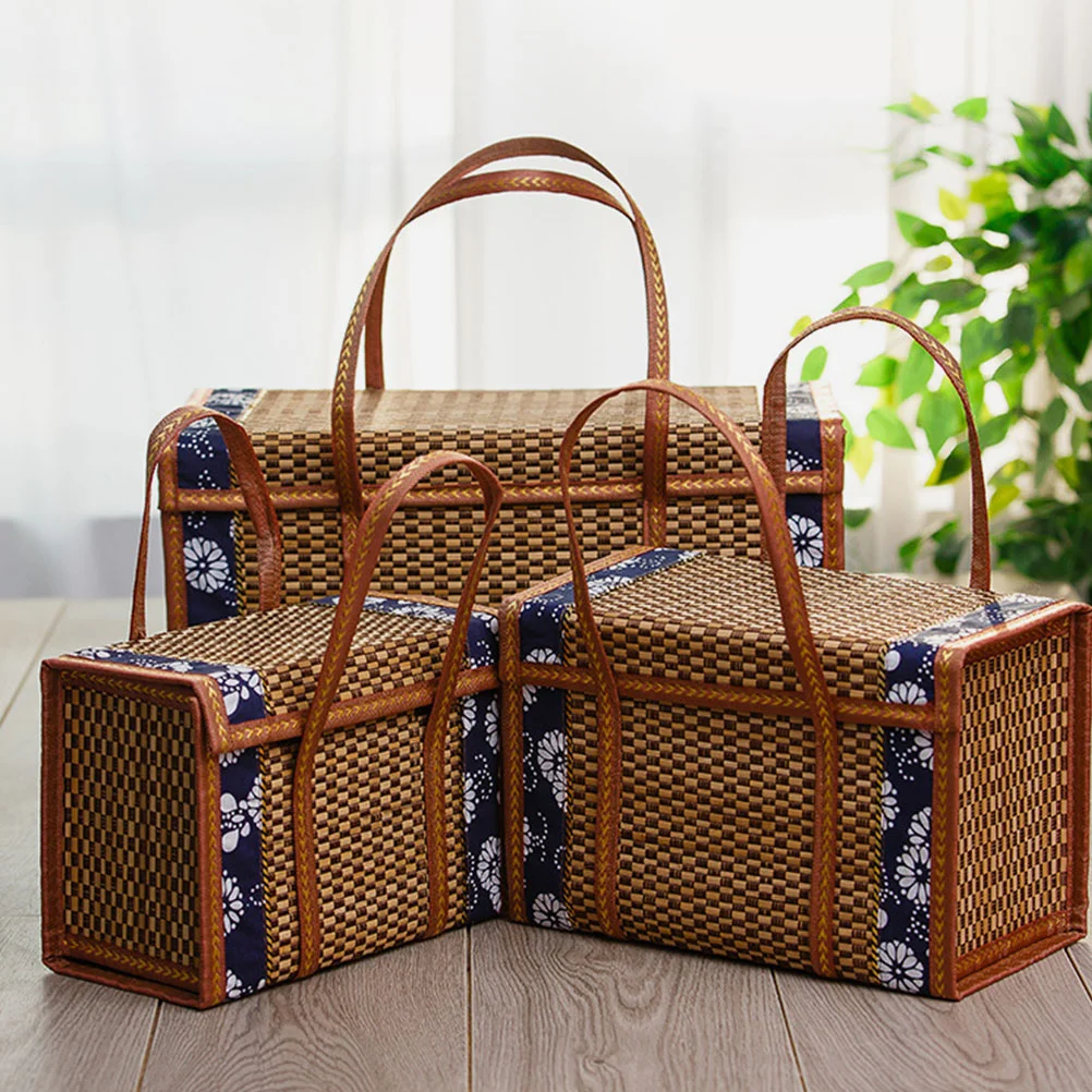 

Portable Picnic Basket Storage Box Lidded Basket Picnic Food Container Photo Prop Bamboo Vegetables Folding Fruits Lovers Decor