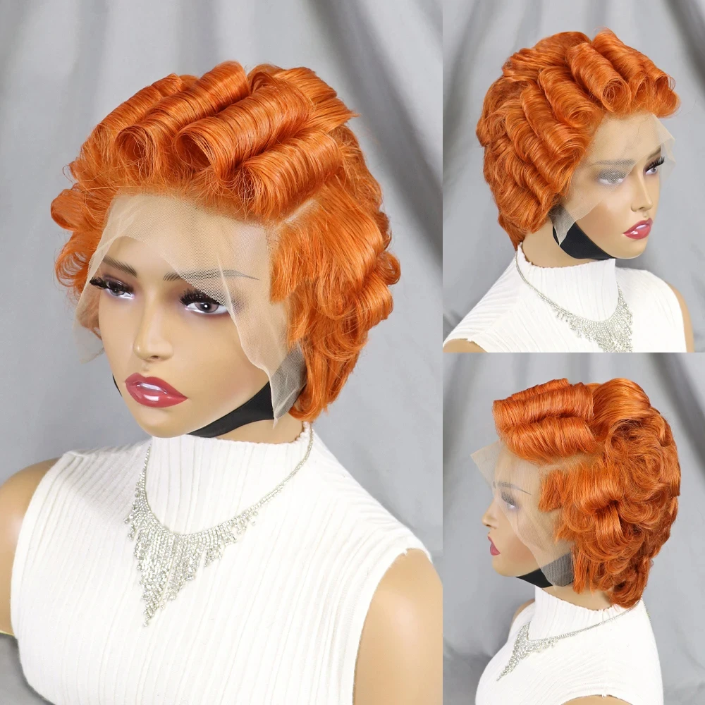 

Ginger Orange Short Pixie Cut Wig for Black Women 13x4 Lace Frontal Human Hair Wigs Lace Front Short Bob Wigs Brazilian Remy