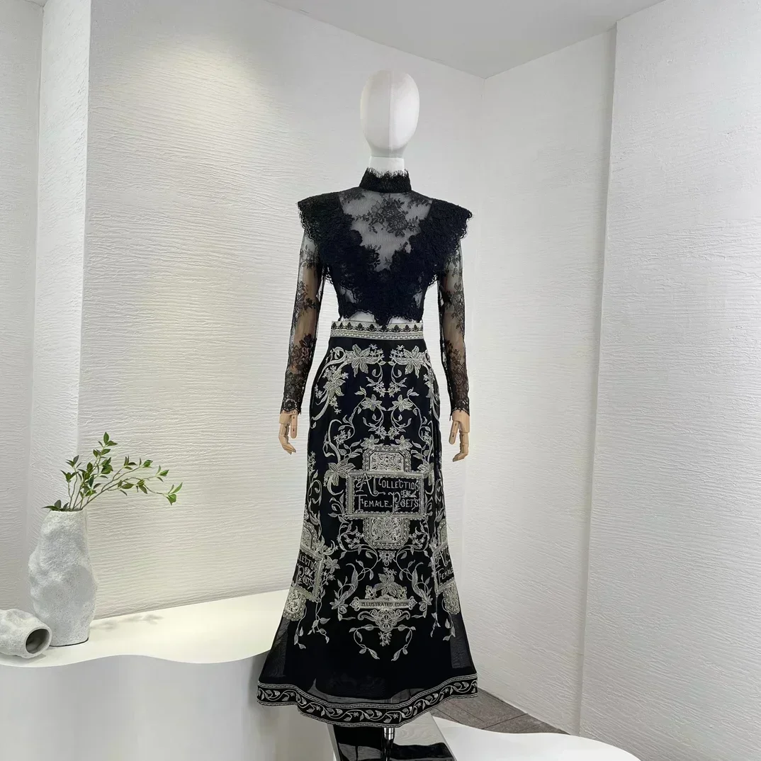 Luxury Lace Silk Linen 2023 Latest Collection Black High Quality Hollow Out Blouse and Embroidery Midi Skirt Women Fashion Set
Luxury Lace Silk Linen 2023 Latest Collection Black High Quality Hollow Out Blouse and Embroidery Midi Skirt Women Fashion Set