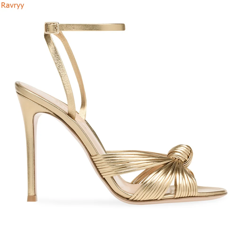 

Gold Color Stiletto Heel Sandals Cross One Word Belt Round Toe Slingback Ankle Strap PU Sandals Women Fashion Party Large Size46