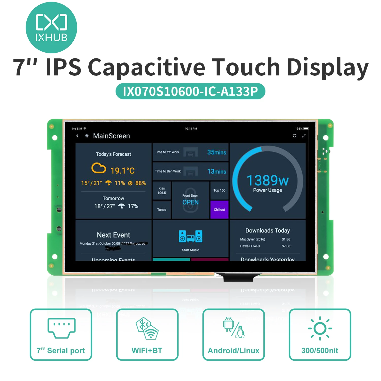 

IXHUB 7 Inch Panel LCD Combo 8GB/16GB/32GB EMMC Intelligence Center Control Screen Module Android Linux Capacitive Touch Panel