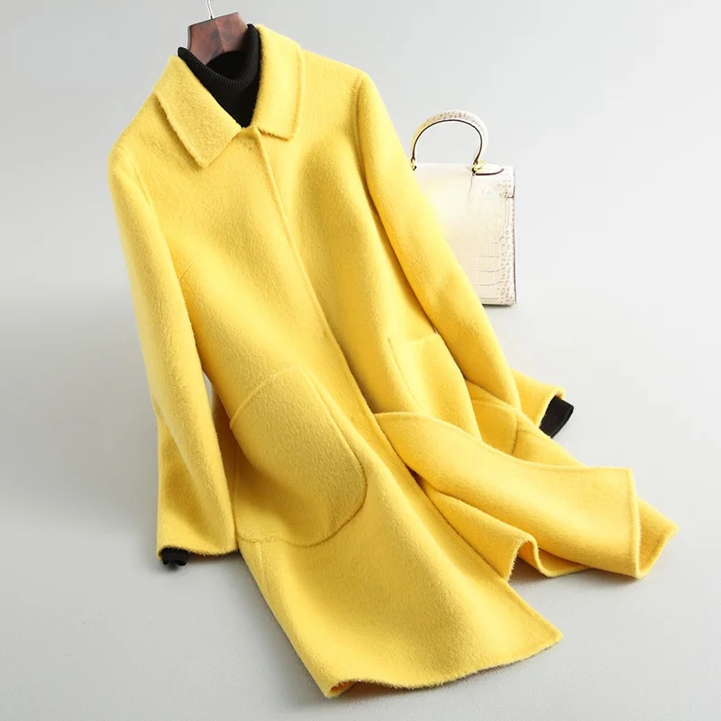 

Женское длинное шерстяное пальто, элегантное Двустороннее пальто из натуральной шерсти, Корейская куртка из 2023-ной шерсти, Gxy839, Осень-Зима 100%